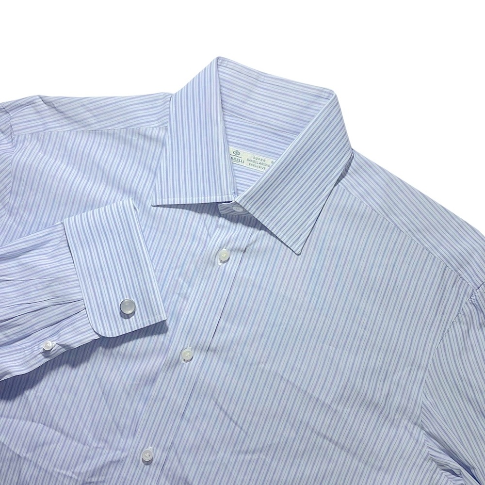 Luigi Borrelli mens 16 41 blue stripe Super Sakellaridis French cuff dress shirt